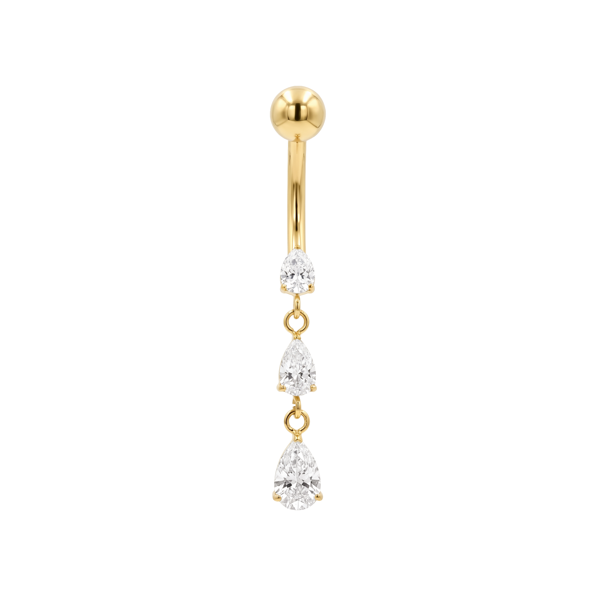 Triple crystal drop navel gold