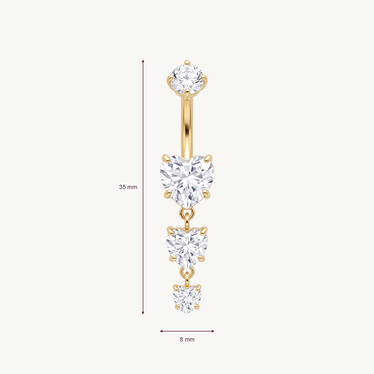 Butterfly trail navel gold afmetingen in millimeters