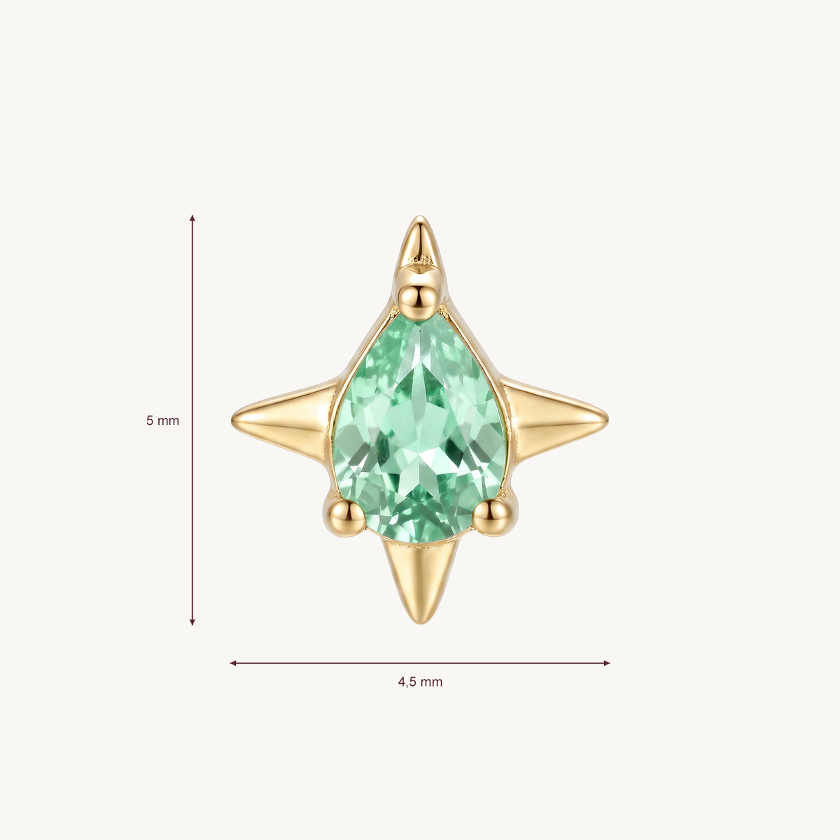 Mint sparkle gold afmetingen: hoogte 5 mm, breedte 4,5 mm