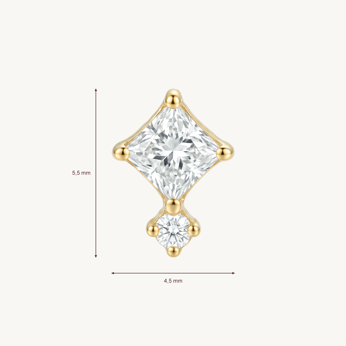 Square crystal gold afmetingen in millimeters