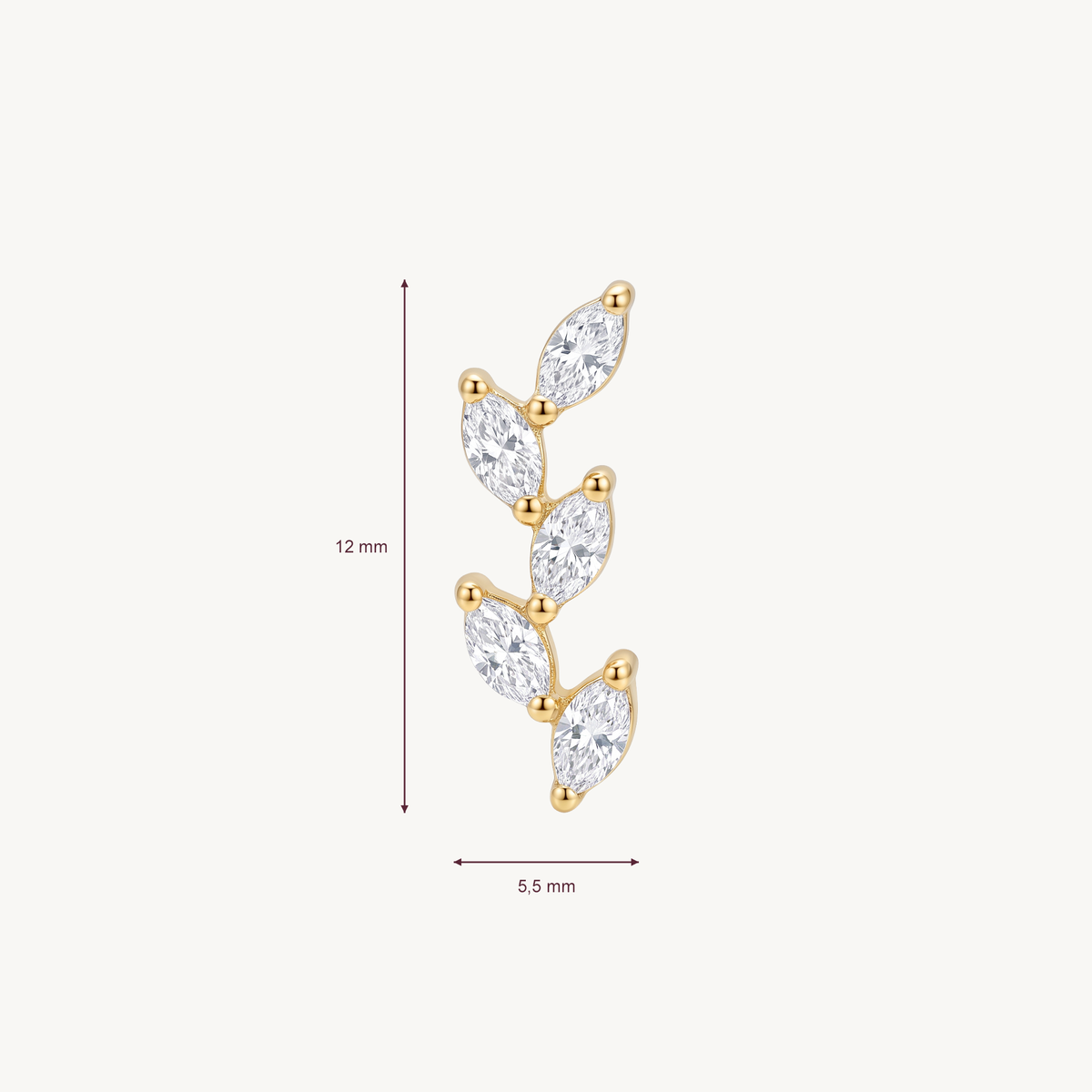 Crystal vine gold afmetingen in millimeters