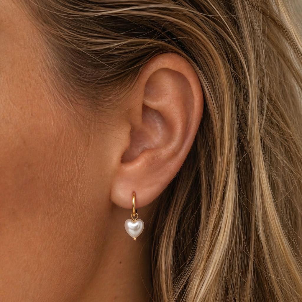 Pearl heart earrings gold