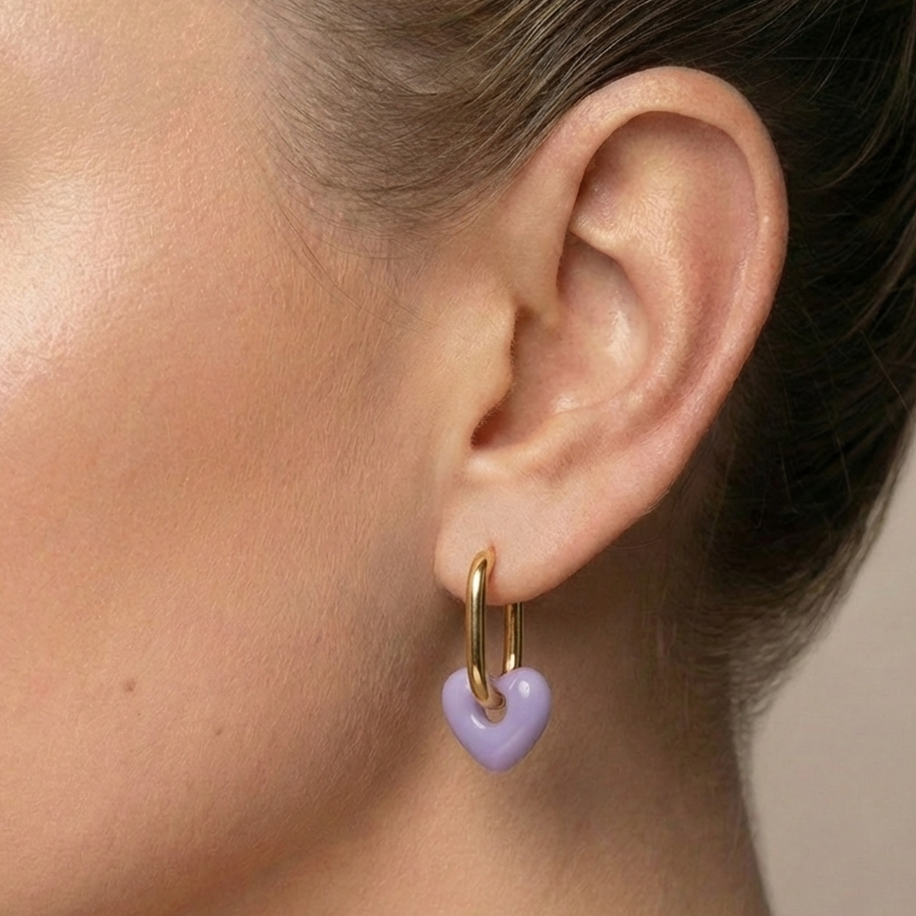 Purple heart earrings gold