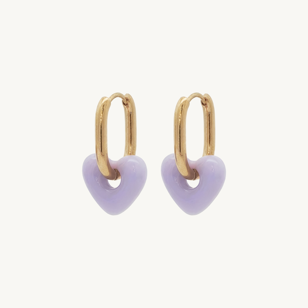 Purple heart earrings gold