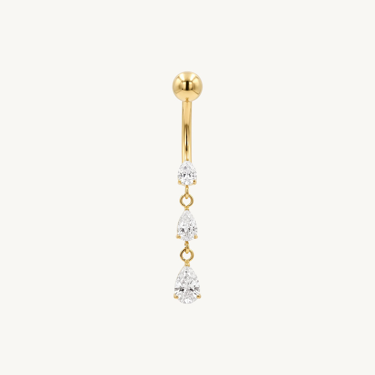 Triple crystal drop navel gold – FRONT