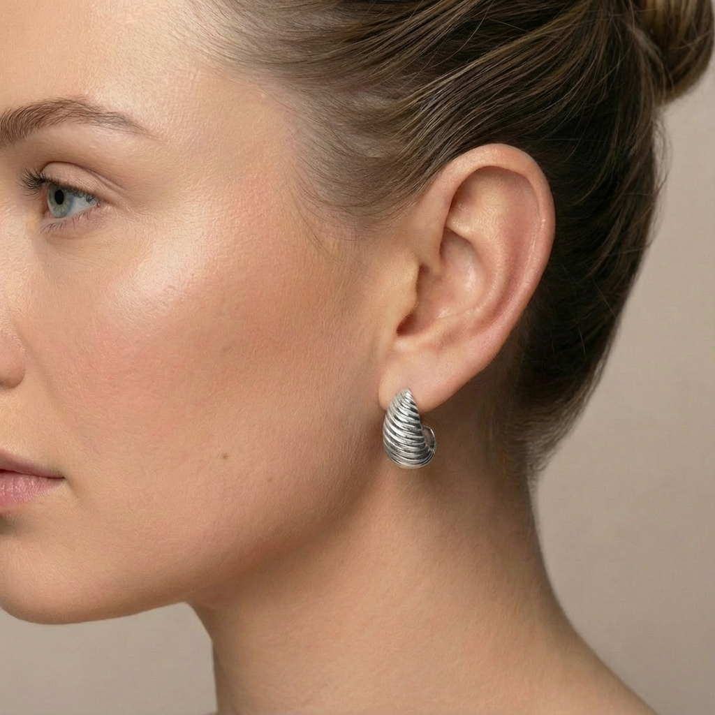 Ribbed half hoops silver