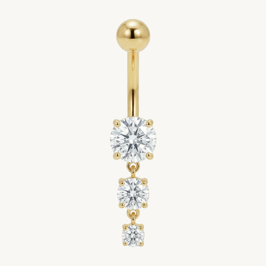 Triple crystal navel gold