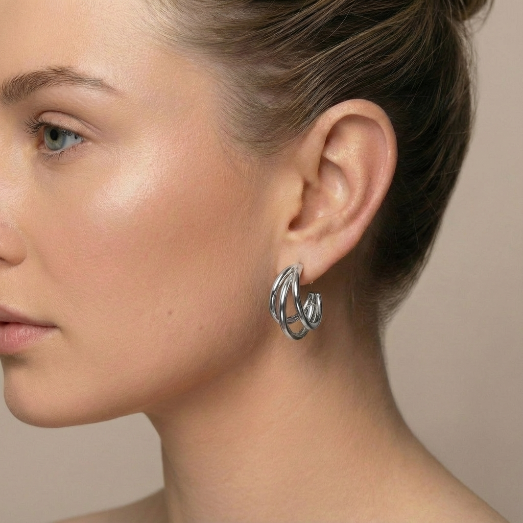 Triple wide hoops silver