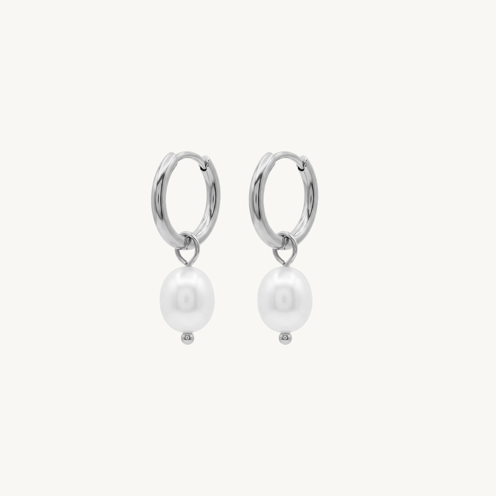 Pearl hoops silver