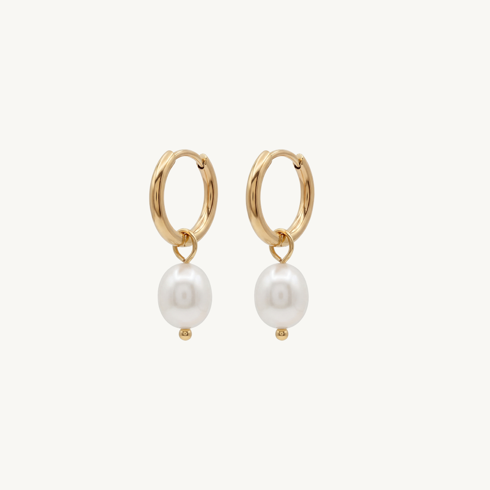Pearl hoops gold
