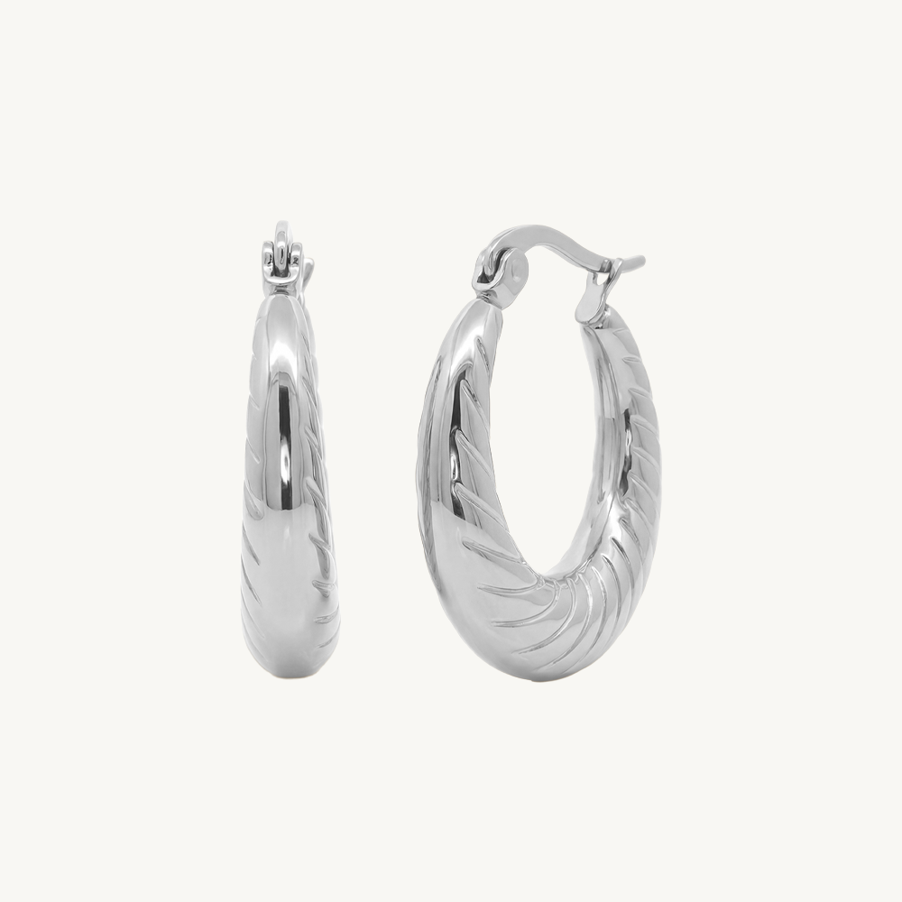 Ribbed oval hoops silver