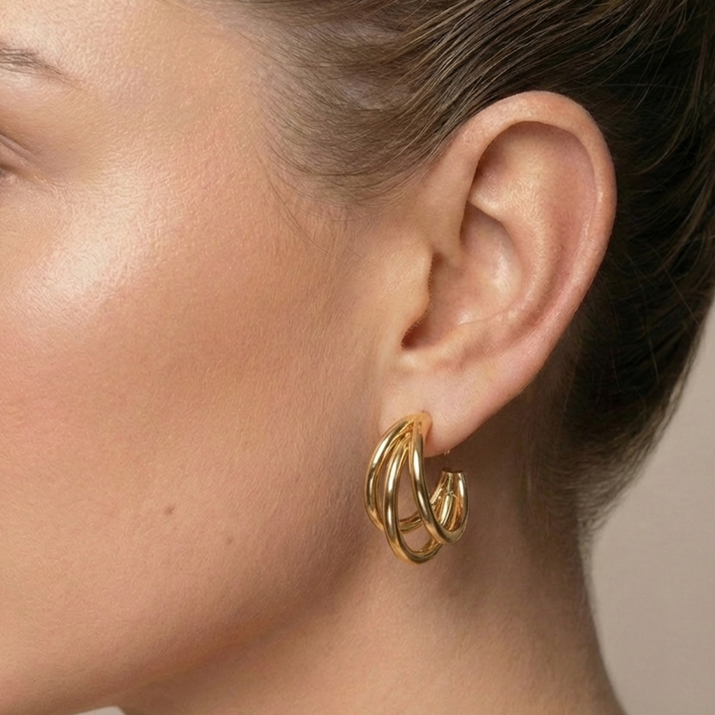 Triple wide hoops gold