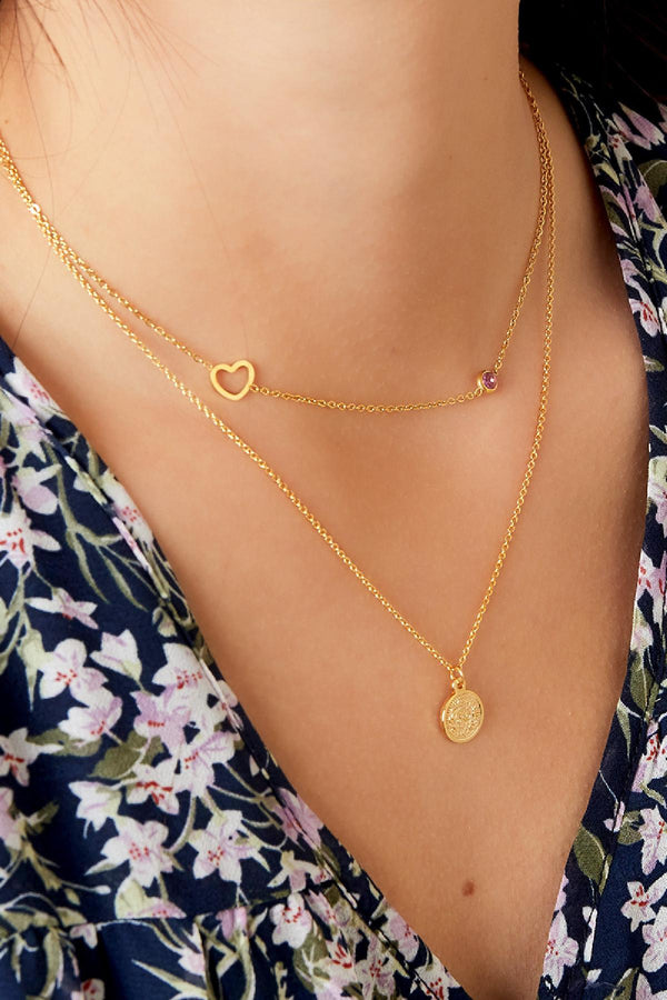 Birthstone necklace December Gold Color Dark Blue Stainless Steel