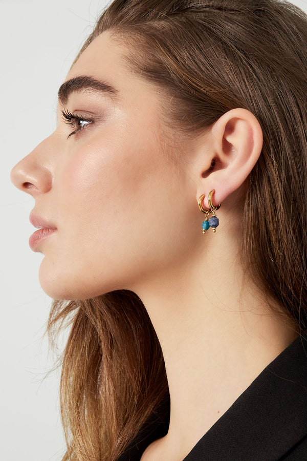 Earrings with December stone - Gold Color / light blue