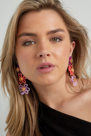 Flower party statement earrings - orange pink