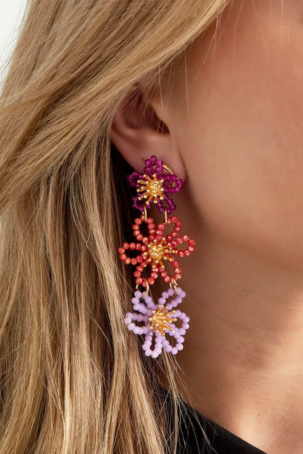 Flower party statement earrings - orange pink