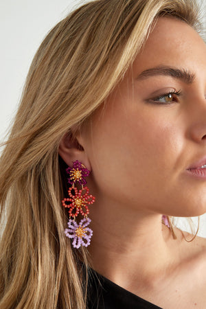 Flower party statement earrings - orange pink