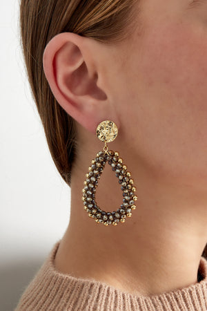 Bead drop earrings - black & gold