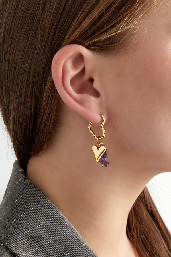 Heart & stone earrings - purple