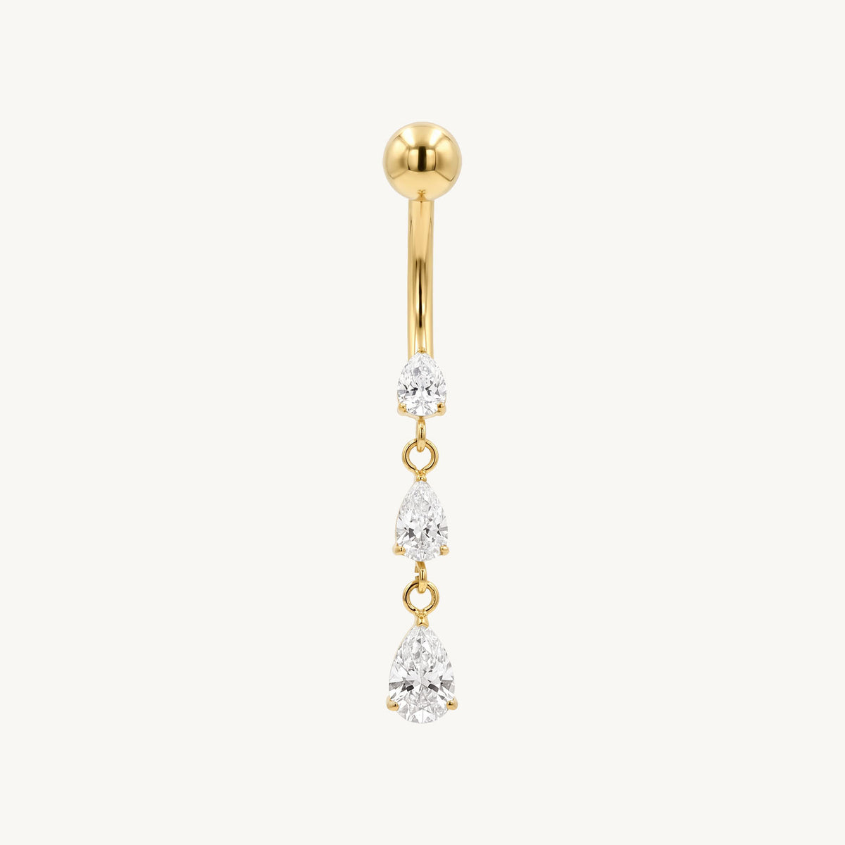Triple crystal drop navel gold