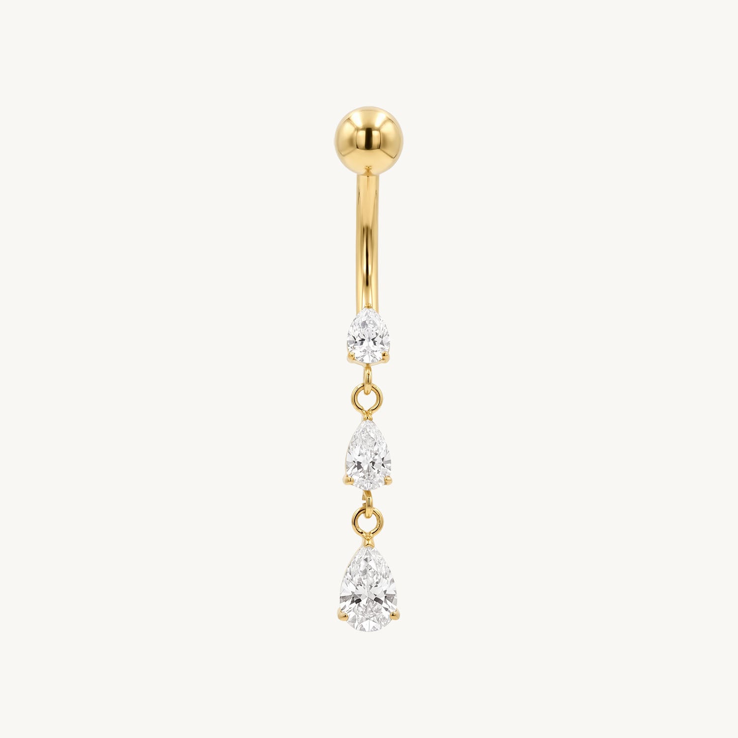 Triple crystal drop navel gold