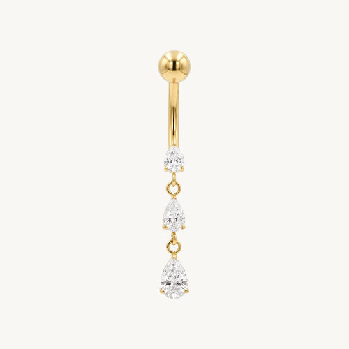 Triple crystal drop navel gold