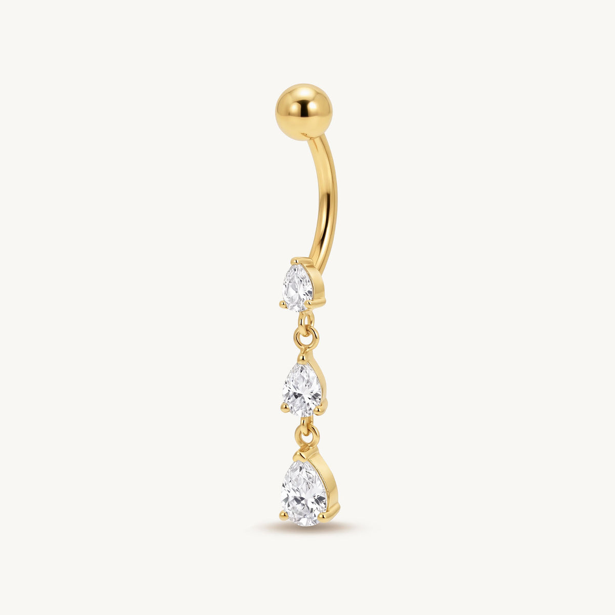 Triple crystal drop navel gold