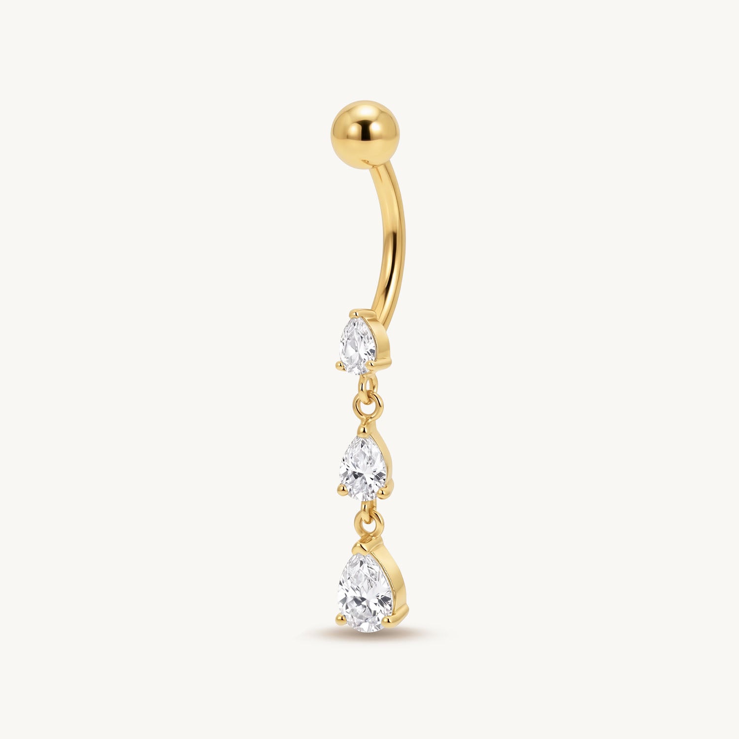 Triple crystal drop navel gold