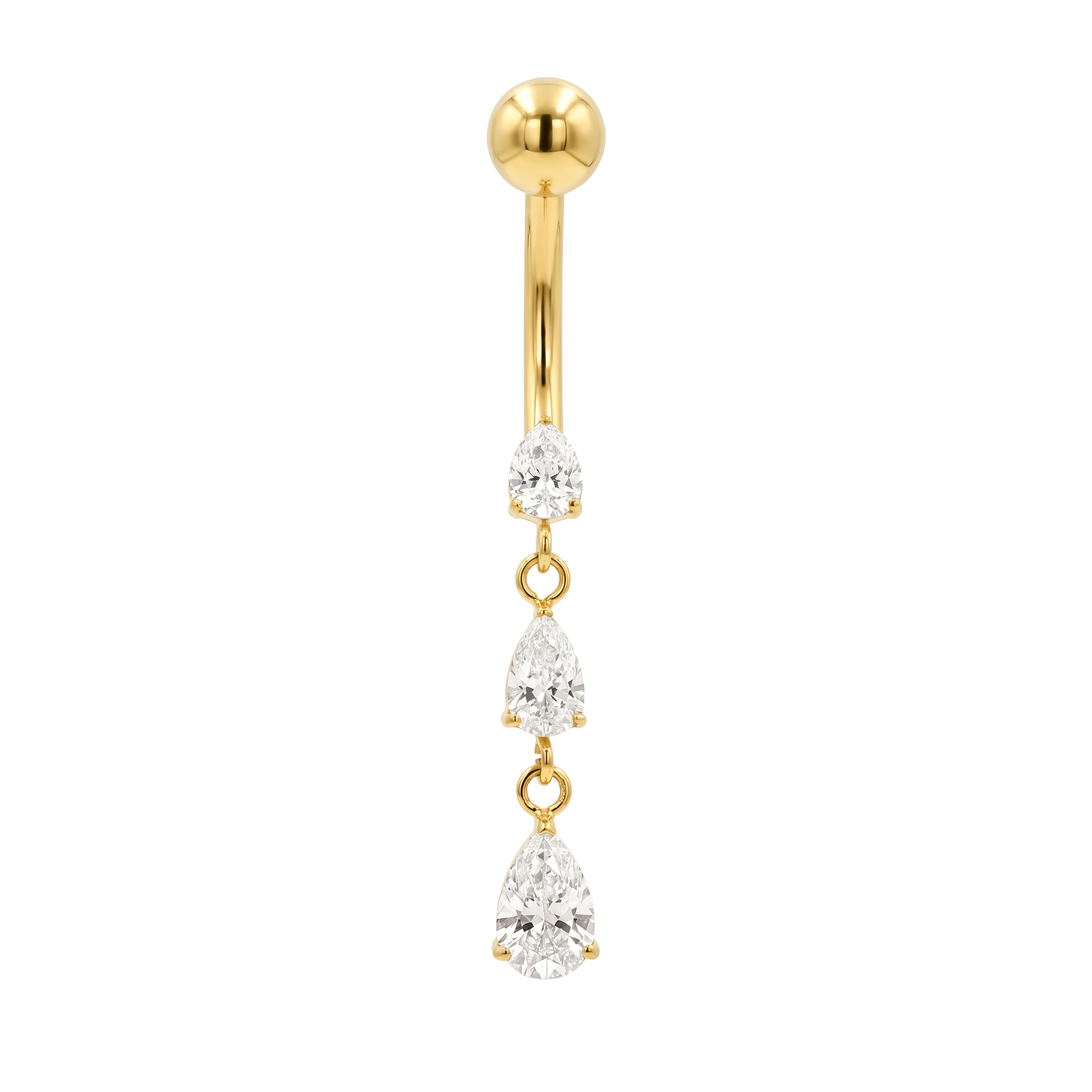 Triple crystal drop navel gold