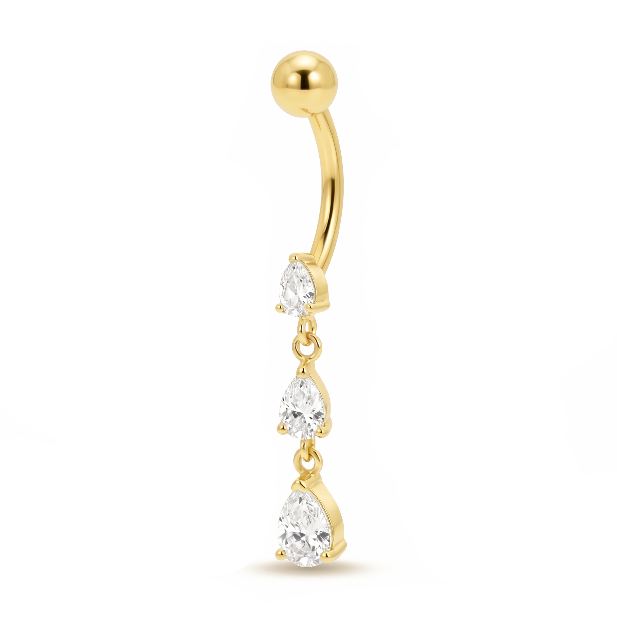 Triple crystal drop navel gold