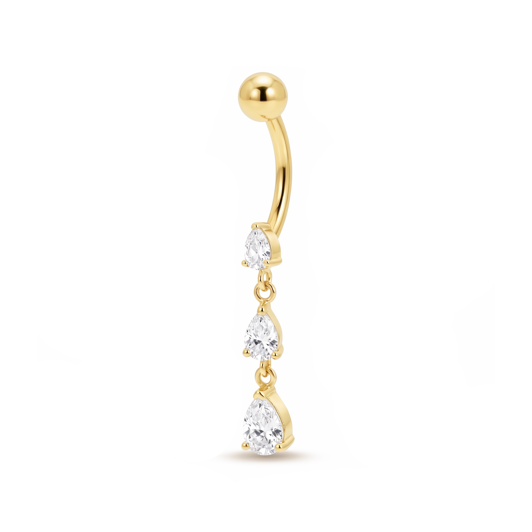 Triple crystal drop navel gold