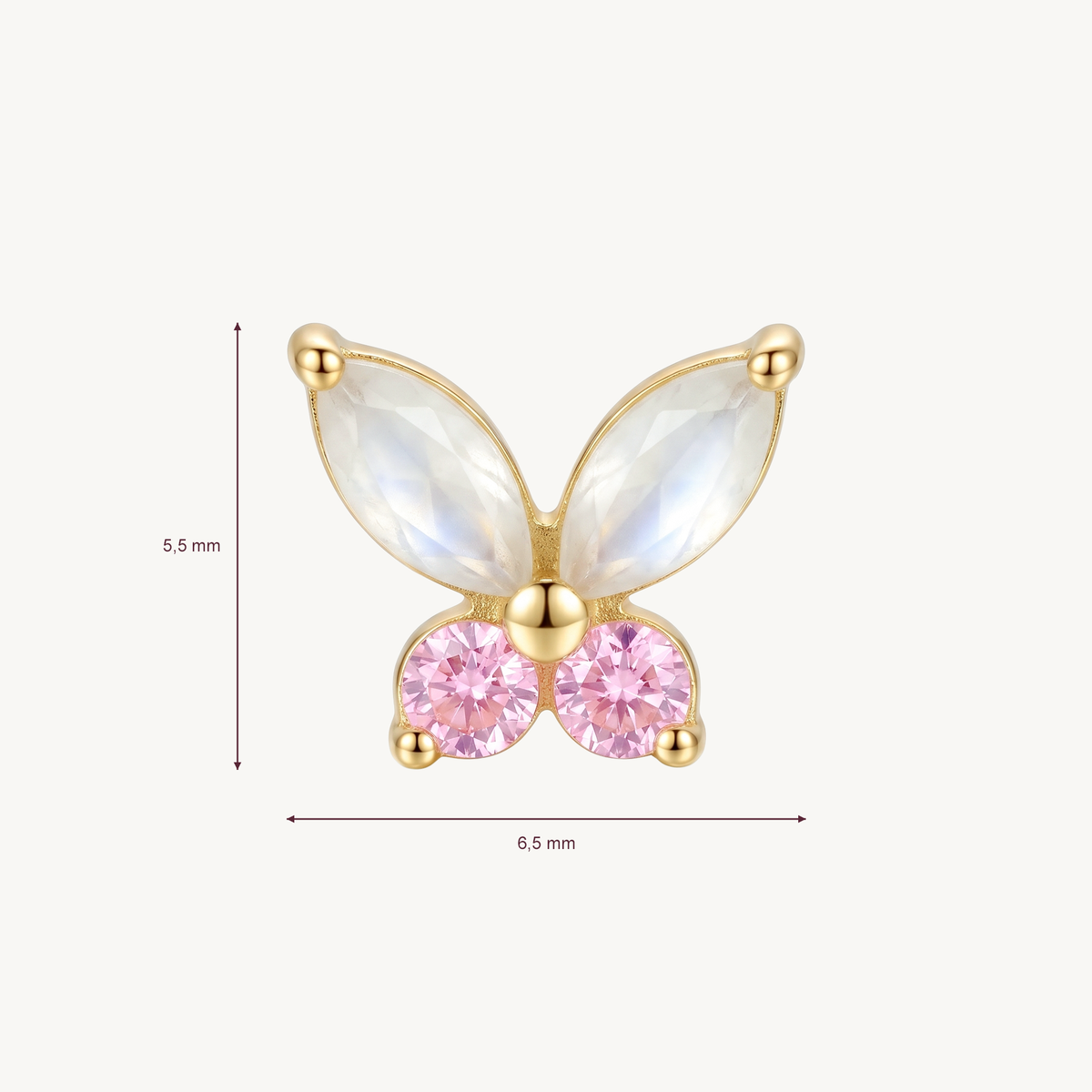 Pearl butterfly gold afmetingen in millimeters