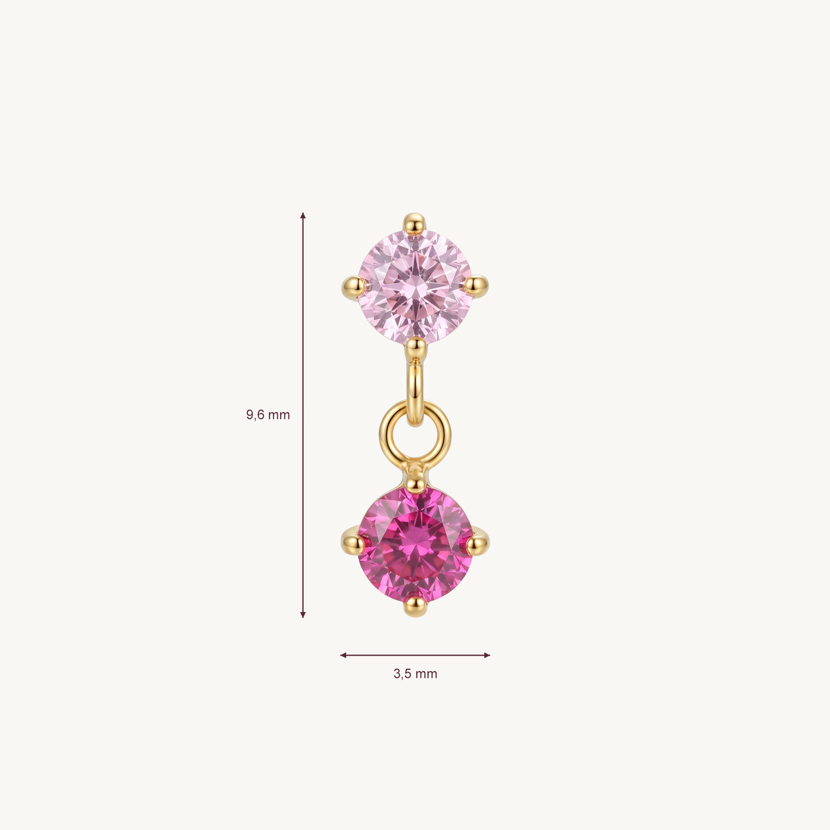 Double sparkle pink gold afmetingen in millimeters