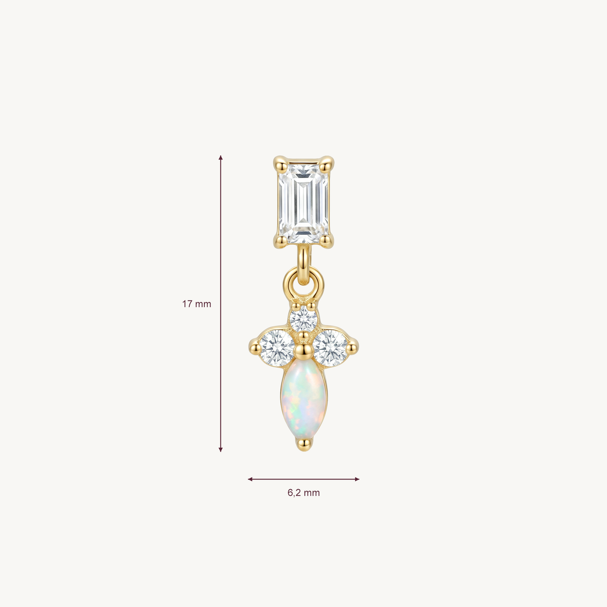 Blush dangle gold afmetingen in millimeters