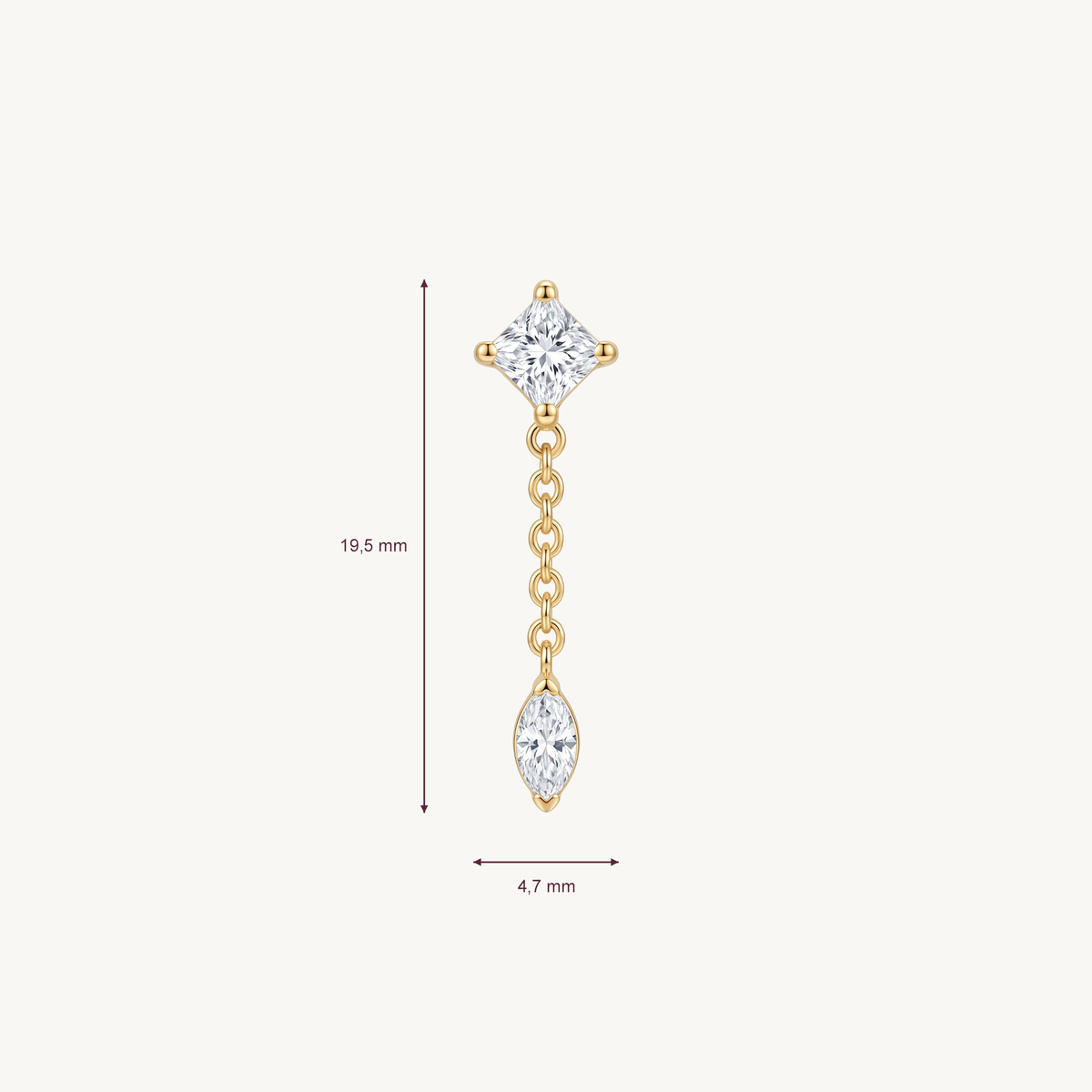 Lustre trail gold afmetingen in millimeters
