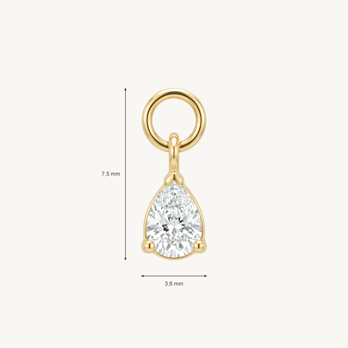 Dew charm gold afmetingen in millimeters