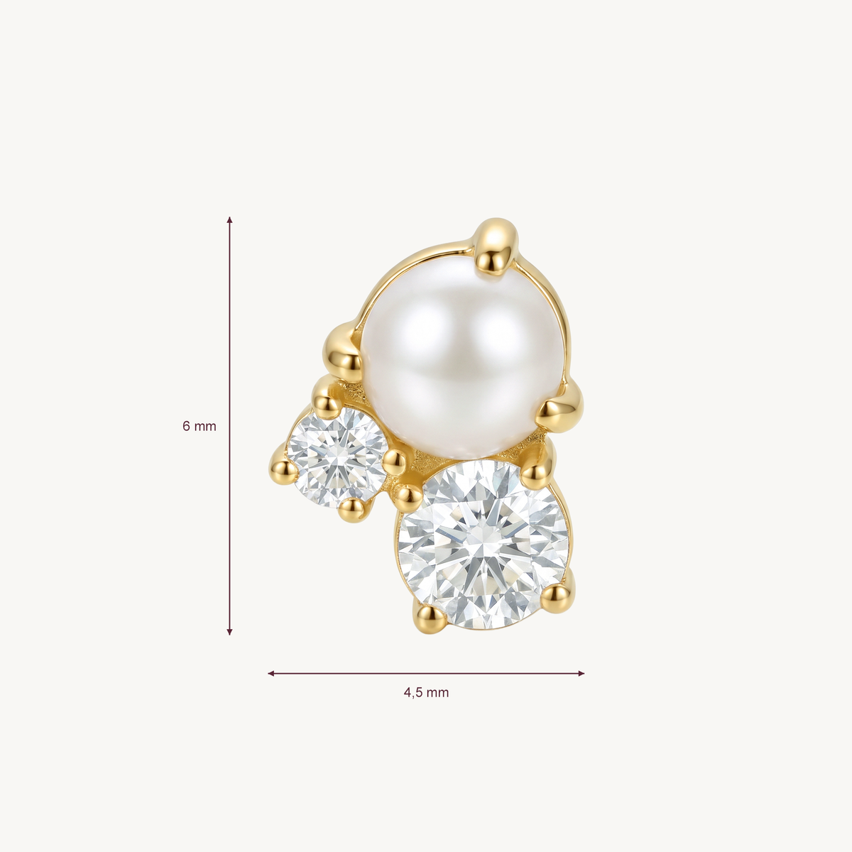 Pearl cluster gold afmetingen in millimeters