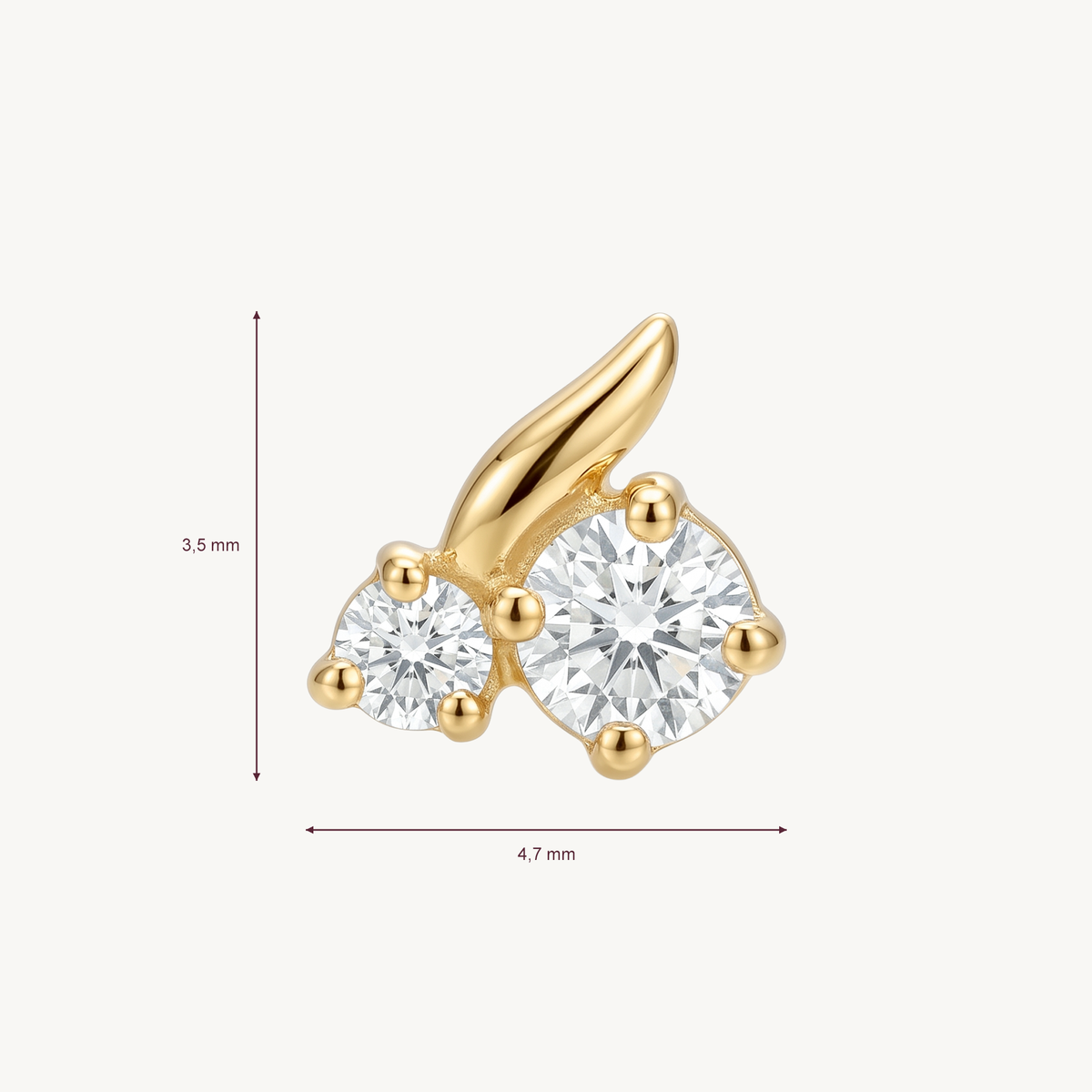 Winged shine gold afmetingen: hoogte 3,5 mm, breedte 4,7 mm