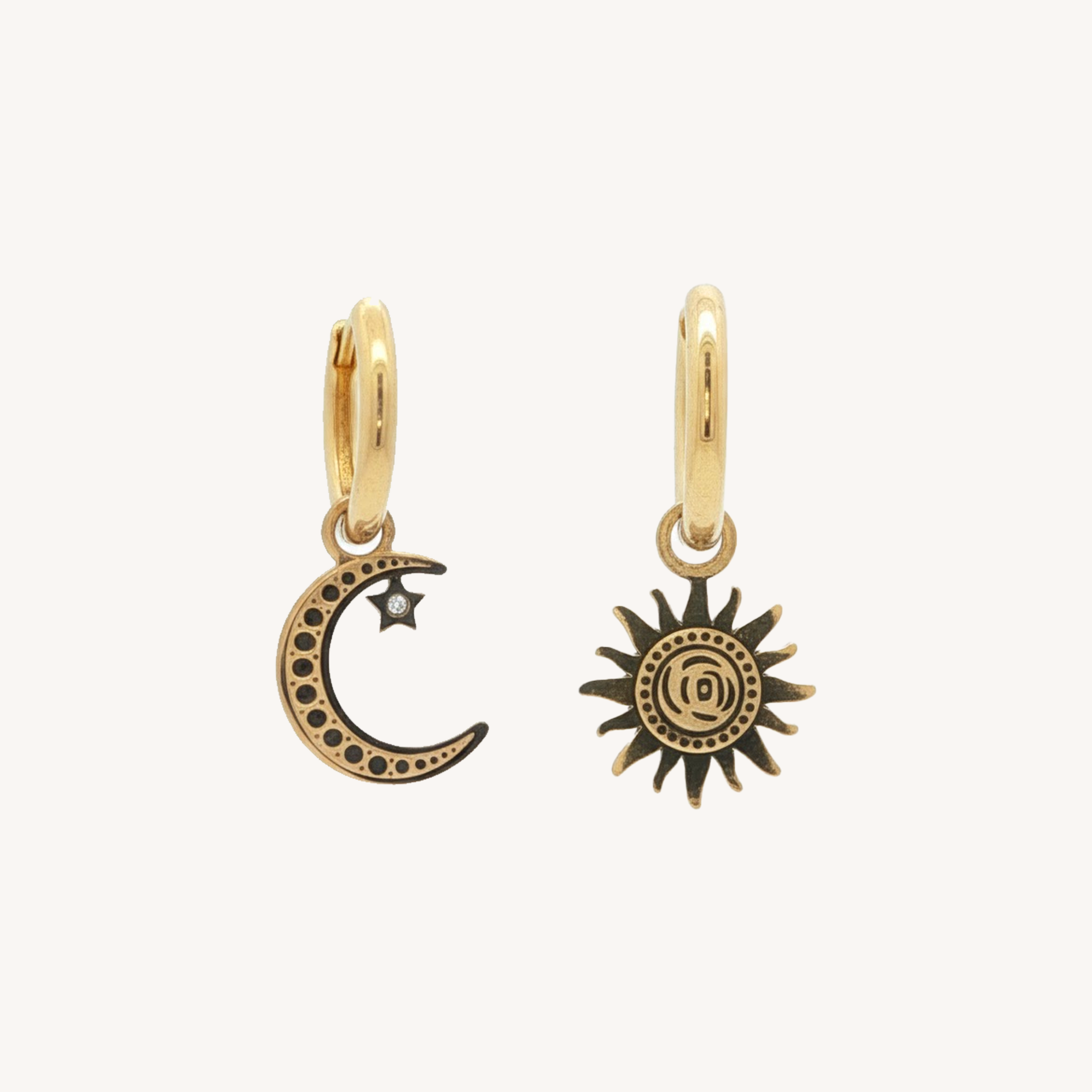 Moon star earrings gold