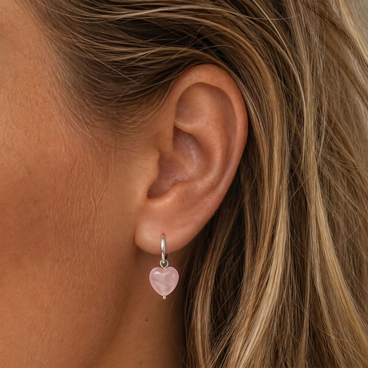Heart stone hoops silver
