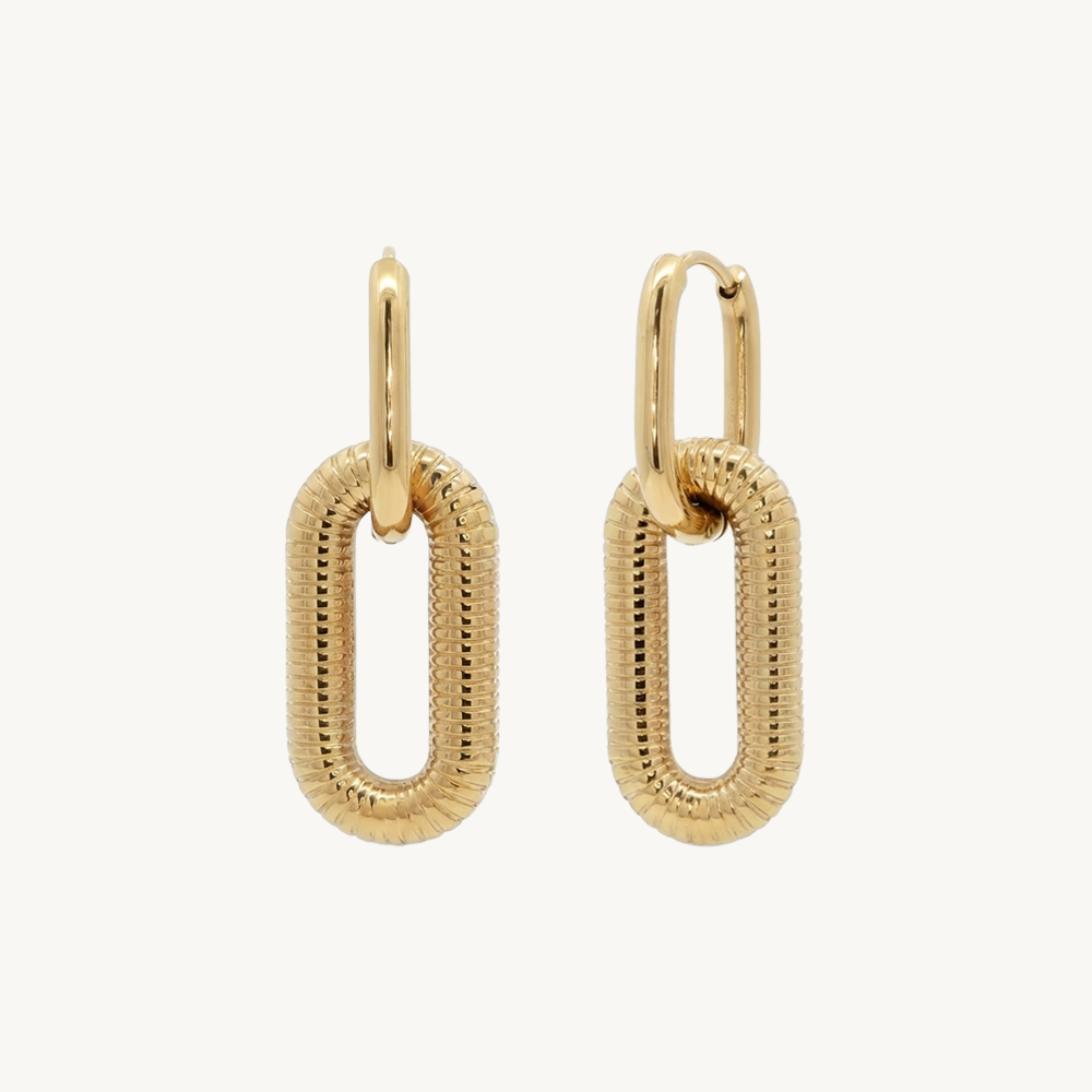 Oval double ribbed earrings gold