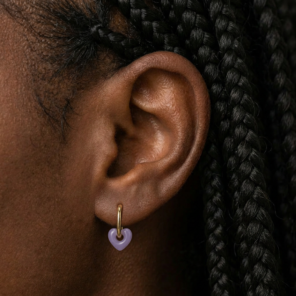 Purple heart earrings gold