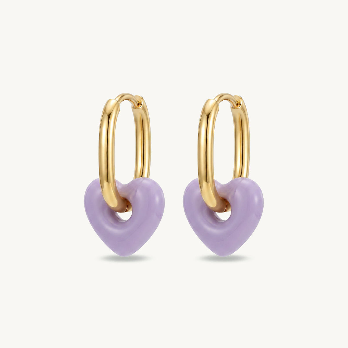 Purple heart earrings gold