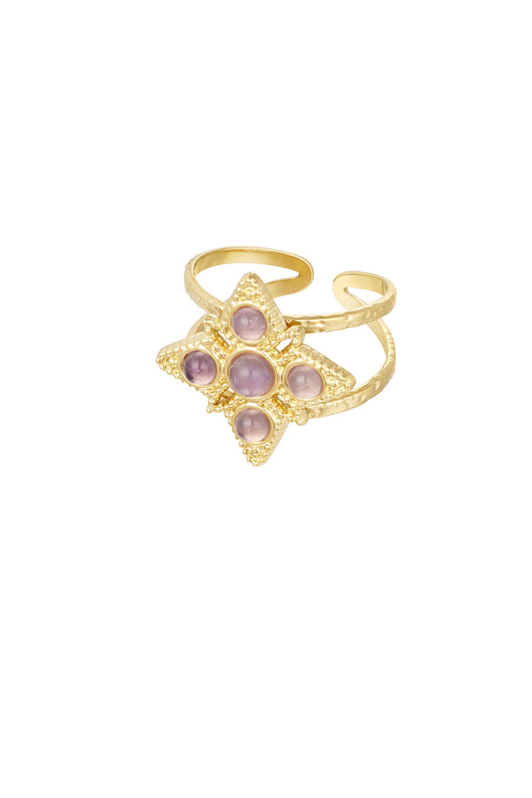 Ring star with stones - gold/purple