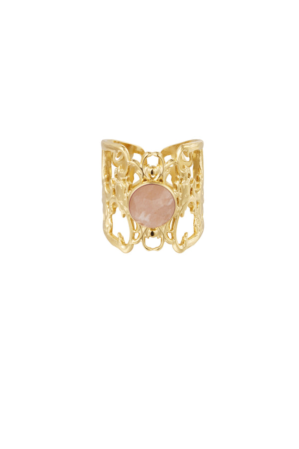 Ring gracefully openwork with stone - Gold color