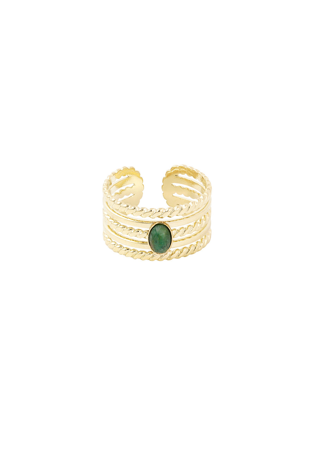 Ring with stone - green / Gold Color