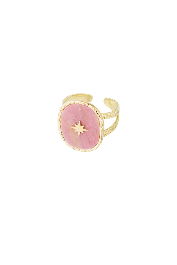 Ring stone with star - gold/pink