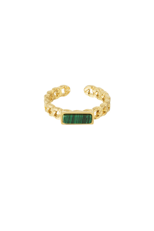 Ring links thin stone - gold/dark green