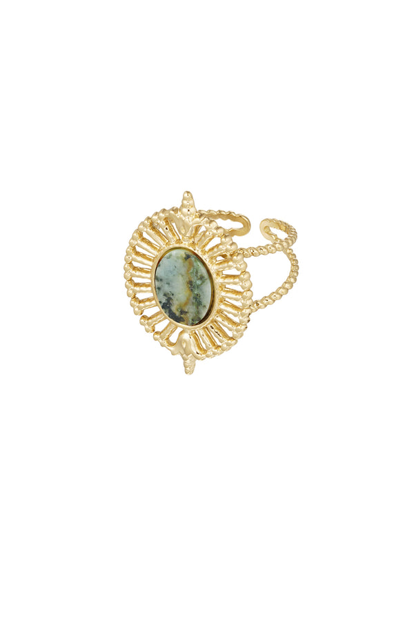 Ring fan with stone - green gold