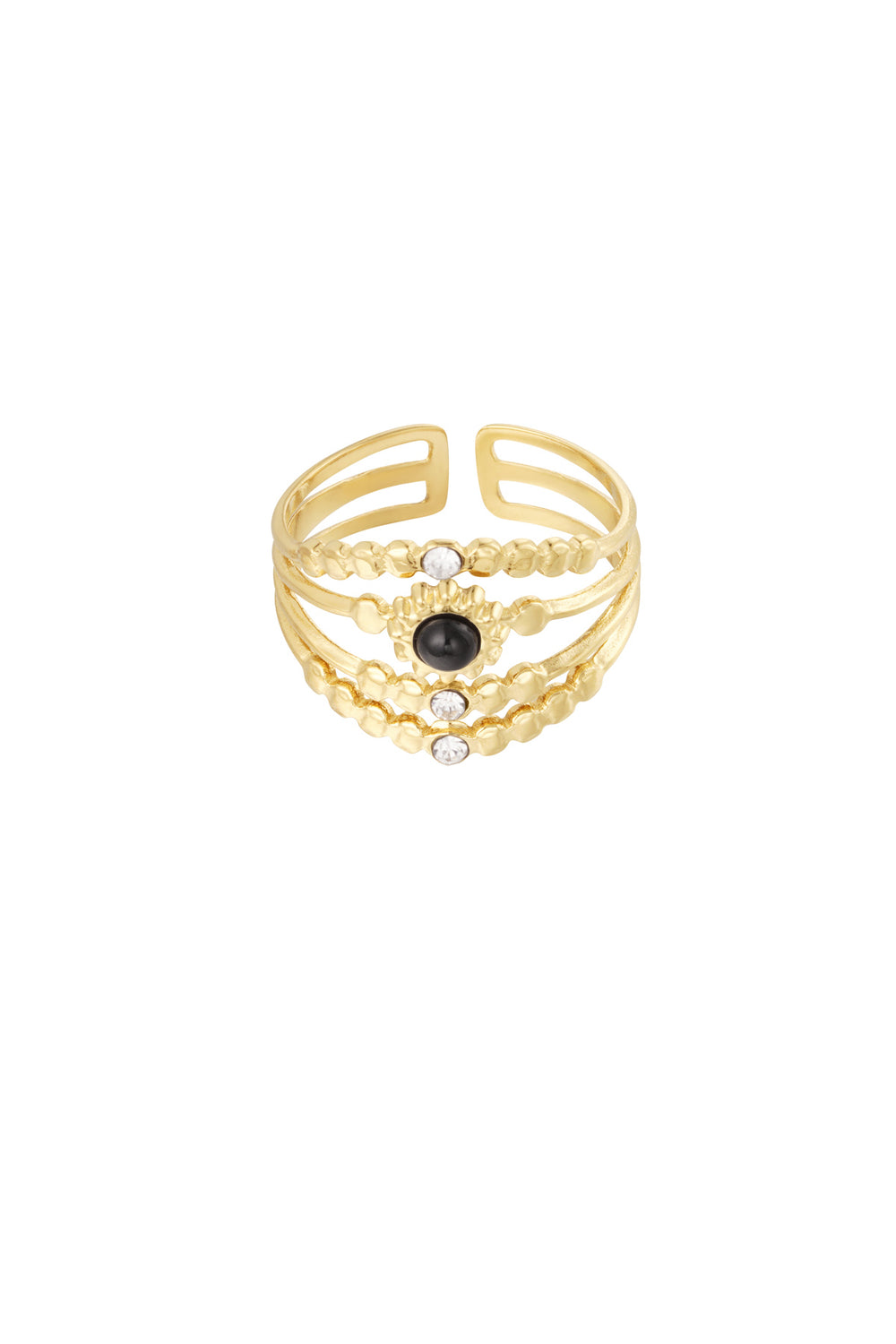 Ring four-layer with stones - gold/black/white